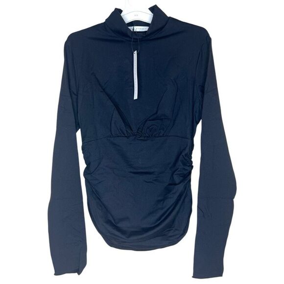 NEW Susana Monaco Mock Neck Gathered Long Sleeve Top Black XLarge - Picture 1 of 11